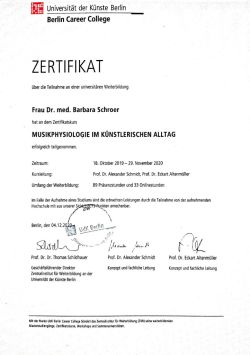 Zertifikat Musikphysiologie im künstlerischen Alltag